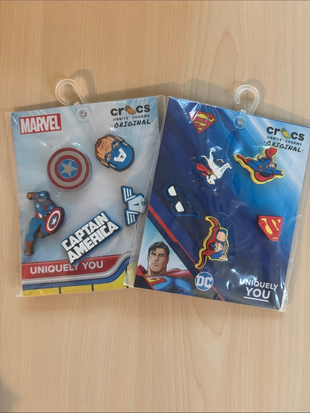 New Lot of 2 Crocs Original Jibbitz Superman and Captain  America Uniquely You